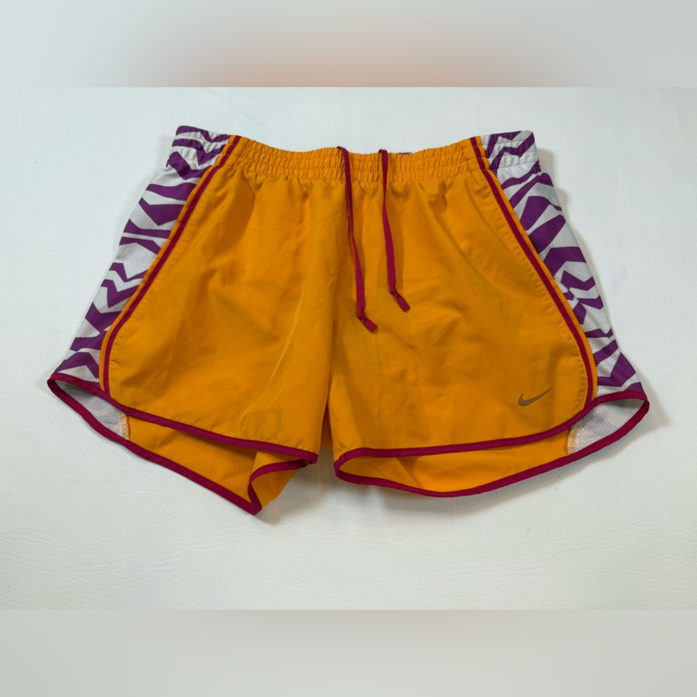 Nike dri fit small women’s shorts athletic orange and animal print (bin Y)